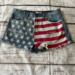 Others Follow Stars and Stripes Distressed Cut Out Denim Shorts Size 28